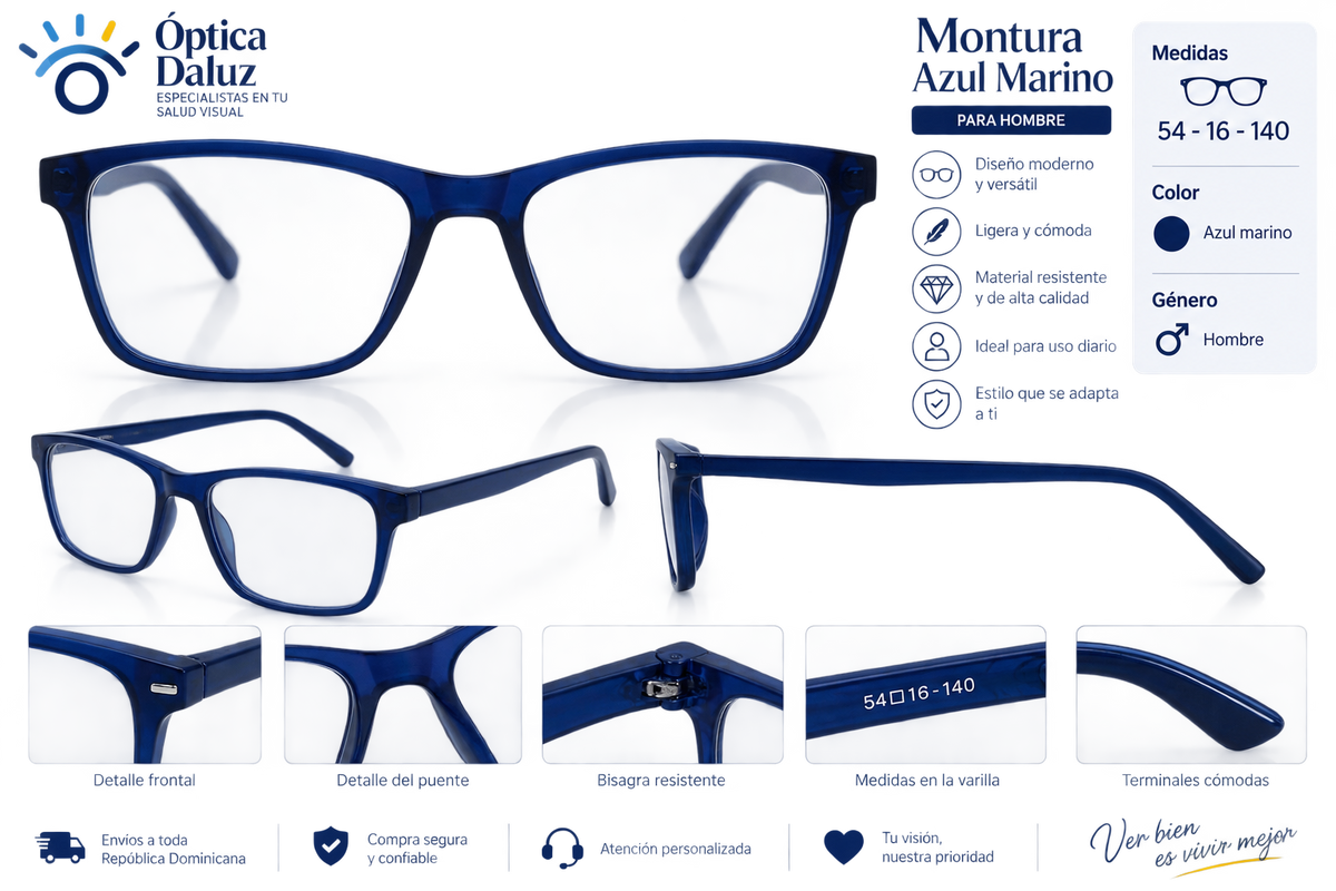Montura azul marino para hombre 54-16-140 - Óptica Daluz