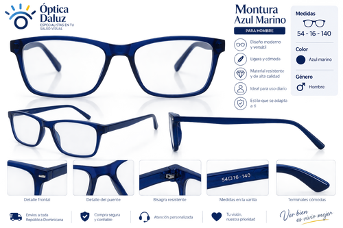 Montura azul marino para hombre 54-16-140 - Óptica Daluz